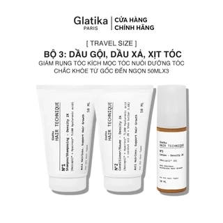 Bộ 3: Dầu gội + dầu xả + xịt tóc Glatika Hair Technique giảm rụng tóc kí.ch mọc tóc nuôi dưỡng tóc 50ml x 3