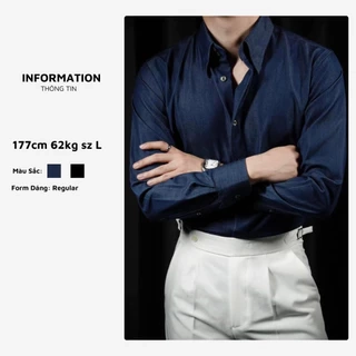 Áo sơ mi denim nam đen BAETON cao cấp cổ button down sang trọng -S07