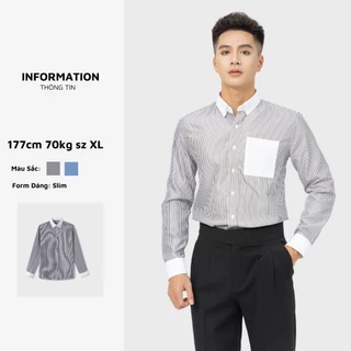 Áo sơ mi nam kẻ sọc Baeton phối tay Line K Hàn Quốc cao cấp lụa hàn lịch lãm- S02