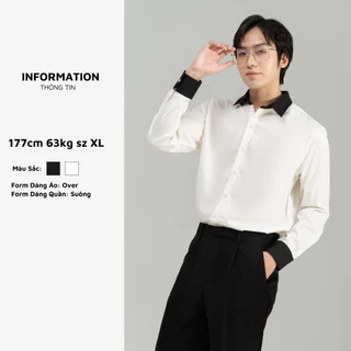 Áo sơ mi nam Korea Shirt BAETON form rộng, phối đen trắng cổ và tay trẻ trung - S04