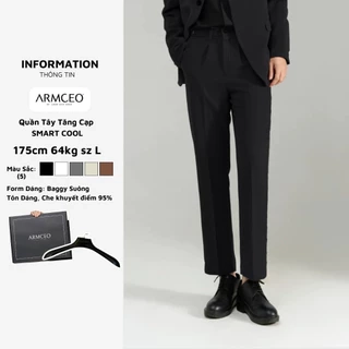 Quần âu nam đen cạp cao dáng baggy suông ARMCEO Smart Cool hack dáng cạp điều chỉnh tăng giảm thông minh 5 màu -A02