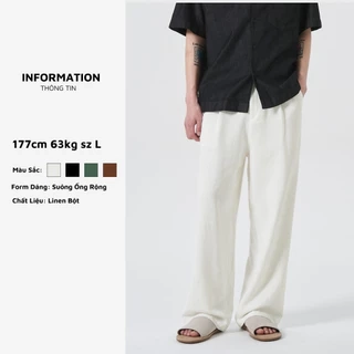 Quần linen nam BAETON ống rộng tôn dáng che khuyết điểm phong cách Hàn Quốc -D03