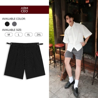 Quần short đùi ARMCEO kẻ sọc sidetab thanh lịch sang trọng chất liệu cotton spandex co giãn thoáng mát - N01