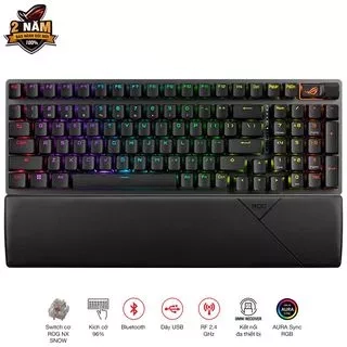 Bàn phím cơ gaming FPS không dây ROG Strix Scope II 96 WL switch cơ ROG NX Snow - màu đen