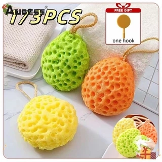 Aubess [Quà tặng] 3 Quả bóng tắm tổ ong thoải mái làm sạch cơ thể Quả bóng tắm mềm mại Miếng bọt biển rửa cơ thể