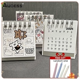 Aubess [Quà tặng] Lịch mini 2025 Hình chú chó con dễ thương Đồ trang trí mini Lịch để bàn học tập cho học sinh