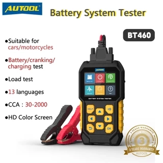 AUTOOL BT460 Màn Hình Hiển Thị Nhiều Màu Sắc 12V 24V Kiểm Tra Pin Xe Máy Phân Tích Cho Xe Ô Tô Xe Tải Hạng Nặng TFT 4Inch Đa Năng kiểm Tra Pin