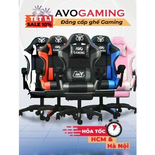 Ghế gaming Avogaming công thái học bọc da, chân ghế xoay tựa cổ, đệm lưng nằm ngả gác chân làm việc chơi game
