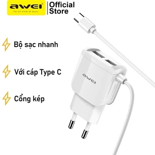 Bộ sạc Awei C5 3 in 1 Sạc nhanh Type C 2 cổng USB EU 5V / 2.4A chính hãng An Toàn Ổn Định