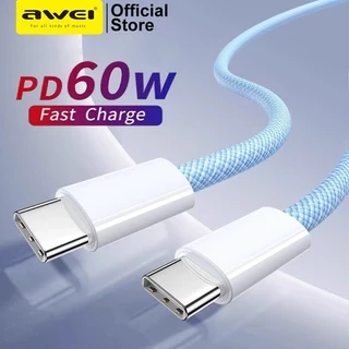 Cáp sạc type c Awei sạc nhanh 60W C to C Dây bện nylon 1M An Toàn Ổn Định cho điện thoại