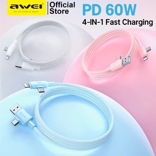 Dây sạc type c Awei 60W sạc nhanh 4 trong 1 USB Type C Dây bện nylon 1M cho điện thoại Android