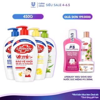Nước Rửa Tay Lifebuoy Bảo Vệ Khỏi 99.9% Vi Khuẩn Gây Bệnh Hỗ Trợ Cùng Đề Kháng Da Tự Nhiên 450G/ Phiên bản Tết 499g