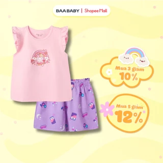 Đồ Bộ Bé Gái Ngắn Tay In Họa Tiết Cotton Mềm,Thoáng Mát (1-10 Tuổi) BaaBaby DB04N