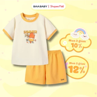Đồ bộ cộc tay cho em bé trai, đồ ngủ cotton in họa tiết cho bé từ 1-10 tuổi Baa Baby - B-BC-DB04N