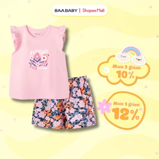 Set Đồ Bé Gái Tay Cánh Tiên Cotton In Họa Tiết (1-10 Tuổi) BaaBaby DB04N