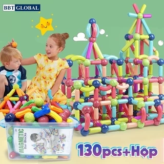 Tặng hộp nhựa- Đồ chơi xếp hình nam châm thông minh đa dạng màu sắc 130 chi tiết