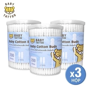 Bông Tăm Cao Cấp, Đầu Bông Mini Thương Hiệu BABY TATTOO, Bông Ngoáy Tay Tiện Lợi, An Toàn Cho Bé, 1 Hộp 200 Cái