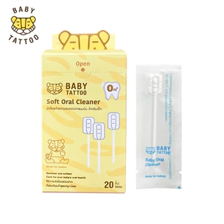 Que Rơ Lưỡi BABY TATTOO, Đầu Que Mini Giúp Làm Sạch Răng Miệng Cho Bé, Thiết Kế Mềm Mại, Hộp 20 Que