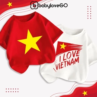 Áo cờ đỏ sao vàng Việt Nam, áo bé gái chất thun cotton mềm mịn BabyloveGO