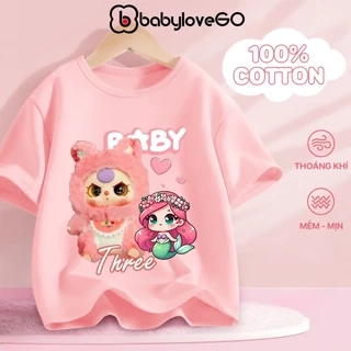 Áo thun bé gái BabyloveGO áo phông ngắn tay mùa hè in hình Baby Three dễ thương siêu Hot cho bé 10-45kg
