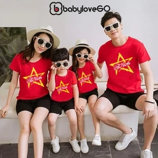 Áo thun cờ đỏ sao vàng Việt Nam, áo phông gia đình chất thun cotton mềm mịn BabyloveGO