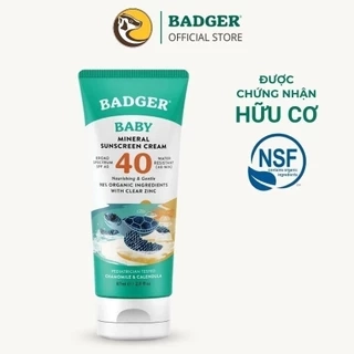 Kem chống nắng vật lý cho em bé BADGER SPF 40 Baby sunscreen cho trẻ sơ sinh từ 6 tháng - 87mL