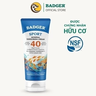 Kem chống nắng vật lý thể thao BADGER Sport Clear SPF 40 - kháng nước mạnh, bảo vệ phổ rộng an toàn san hô - 87mL