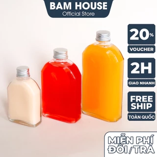 Chai thủy tinh dẹt xén vai Bam House dung tích 100ml 250ml 350ml 500ml có nắp thiết cao cấp CXV05