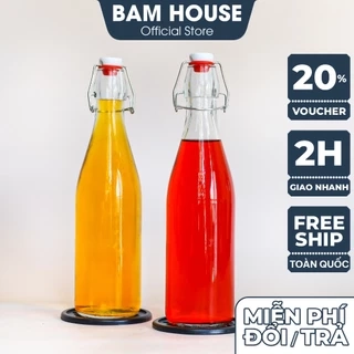 Chai thủy tinh đựng nước Bam House 500ml có nắp cài cao cấp CRNC02