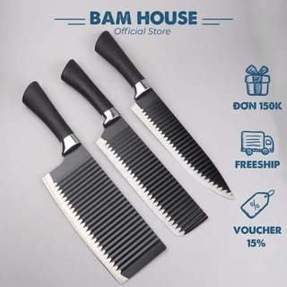 Dao bếp đa năng inox Bam House lưỡi gợn sóng siêu bén cán cao su cao cấp DGS01
