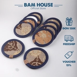 Đế lót ly tròn vải nỉ Bam House 2 lớp chống trượt tiện lợi cao cấp LOL01