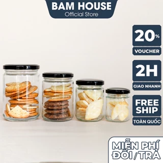 Hủ thủy tinh tròn 350ml Bam House có nắp nhôm giúp bảo quản gia vị và thực phẩm tốt cao cấp HT03