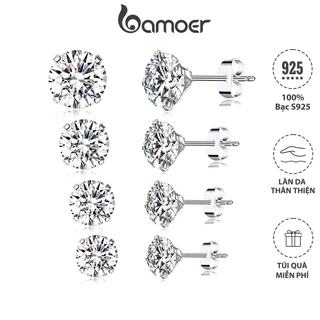 Đôi bông tai tròn BAMOER bạc 925 đính đá zircon 4mm 5mm 6mm 7mm thời trang cho nữ