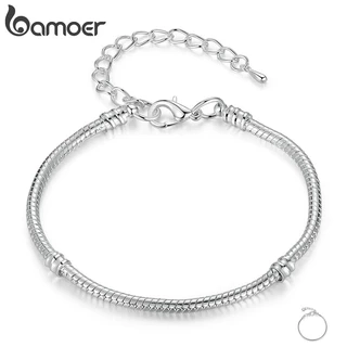 Vòng tay BAMOER chất liệu đồng màu bạc đơn giản quyến rũ cho nữ DIY