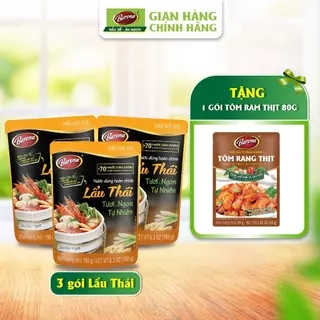 Combo 3 Gói Nước Dùng Lẩu Thái Barona 180 tươi ngon chuẩn vị không cần nêm nếm[Tặng 1 Gói Tôm Rang Thịt 80g,HSD:11/2025]