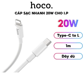 Cáp Sạc Nhanh 20W Chính Hãng Hoco Dùng Cho IP 7-8-X-11-12-13-14-Pro-Plus-Promax- Dây Bện Dù Siêu Bền