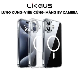 Ốp Lưng Likgus Trong Suốt Sạc Từ Tính Màng Bảo Vệ Camera Full PC Cứng Không Ố Vàng Cho IP 16-15-14-13-12-Pro-Plus-Promax