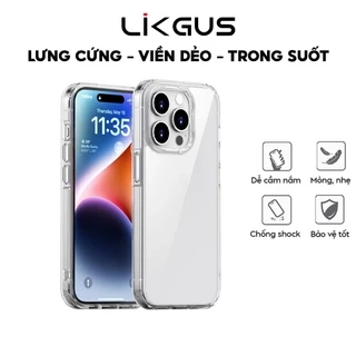 Ốp Lưng Likgus Trong Suốt Viền TPU Chống Sốc Lưng Nhựa PC Cứng Chống Ố Vàng Cho IP 11-12-13-14-15-Pro-Plus-Promax