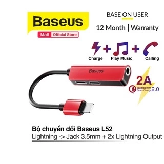 Bộ chuyển cổng ip sang Dual ip + Audio AUX 3.5mm Baseus L52 cho iP, hỗ trợ đàm thoại