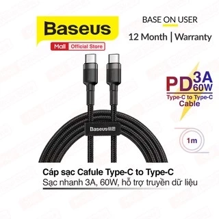 Cáp sạc Baseus Cafule Series 60W TypeC to TypeC, sạc nhanh 3.0, truyền dữ liệu tốc độ cao 480Mbps dài 1m