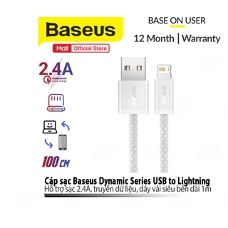 Cáp sạc Baseus Dynamic USB cho iP7/8/10/11/12/13promax 2.4A dây dù siêu bền dài 1m/2m