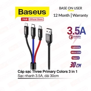 Cáp sạc Baseus Three Primary Colors sạc nhanh 3.5A ,3 đầu kết nối ( Type-C/Micro/IP) dài 1,2m