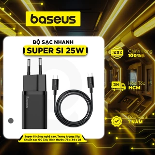 Bộ sạc nhanh Type-C Baseus Super Si 25W PD/ QC3.0 Quick charger, With Cable Type-C To Type-C 1m
