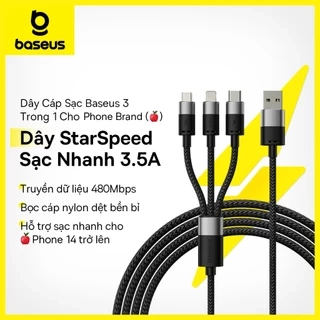 Dây Cáp Sạc Baseus 3 Trong 1 USB Sang Type C Micro 3.5A Cho Samsung A71 Xiaomi