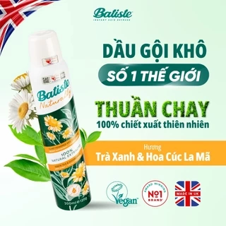 Dầu Gội Khô Batiste Naturally 100% Thuần Chay Thiên Nhiên Từ Măng Tre & Hoa Dành Dành 200ml (Baboo Fibre & Gardenia)