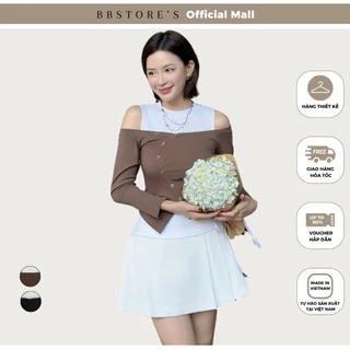 Áo Kiểu Trễ Vai Phối Hai Items Tay Dài Cổ Tròn Cut out Chất Thun Bozip BBSTORE'S  -A4192Q