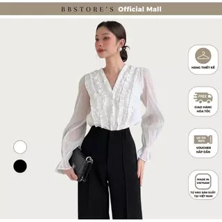 Áo Sơ Mi Tay Dài Cổ V Nhún Bèo BBSTORE'S -A2231