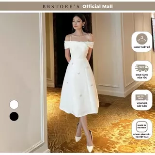 BBSTORE’S Đầm Dài Dự Tiệc 2 Dây Trễ Vai Phối Nơ Đá Sang Trọng - D3054