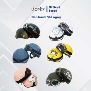 Mũ Bảo Hiểm Nửa Đầu Có Họa Tiết Kèm Kính Phi Công Thời Trang B'COLOR