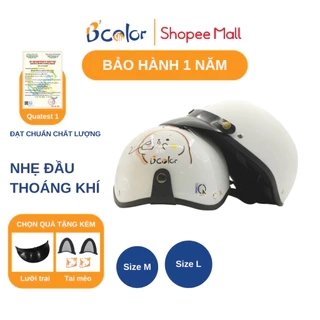 Mũ Bảo Hiểm B'color Nửa Đầu Kèm Lưỡi Trai Màu Trắng Họa tiết Cặp Đôi